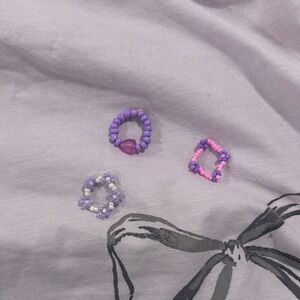 Colorful pink and purple Beaded Rings Set